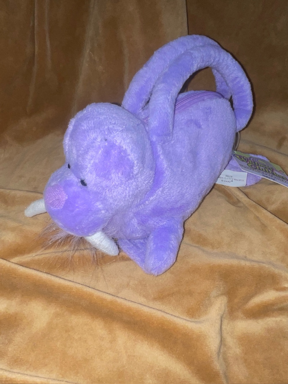 Vintage Ganz Whimsy Clutches Portable Pet Pouches Purple Walrus Plush Purse
